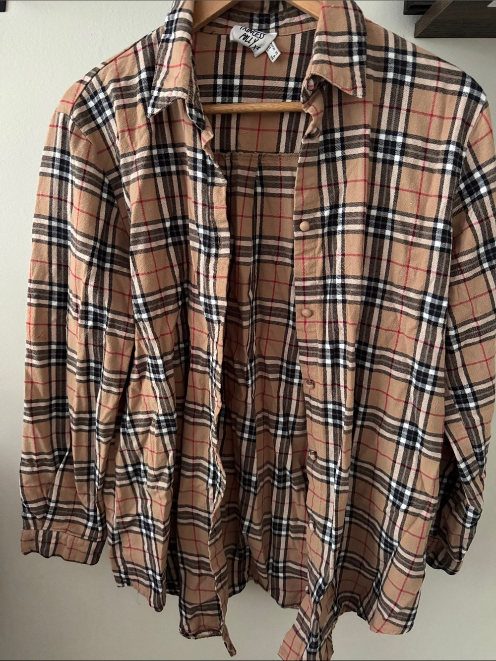 Princess Polly Beige Check Plaid Button-Up Shirt